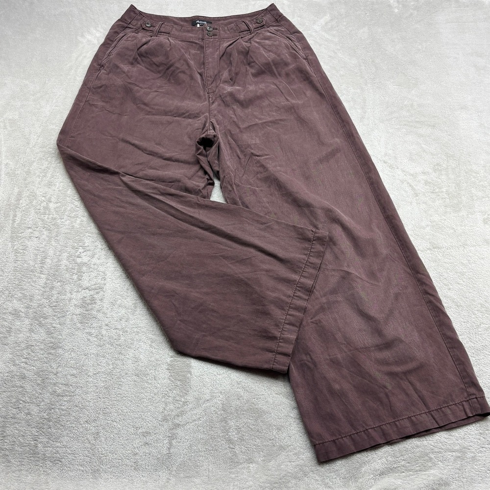 Madewell Harlow Wide Trousers Women 30 Mauve Brown Linen Pleated Coastal Grandma